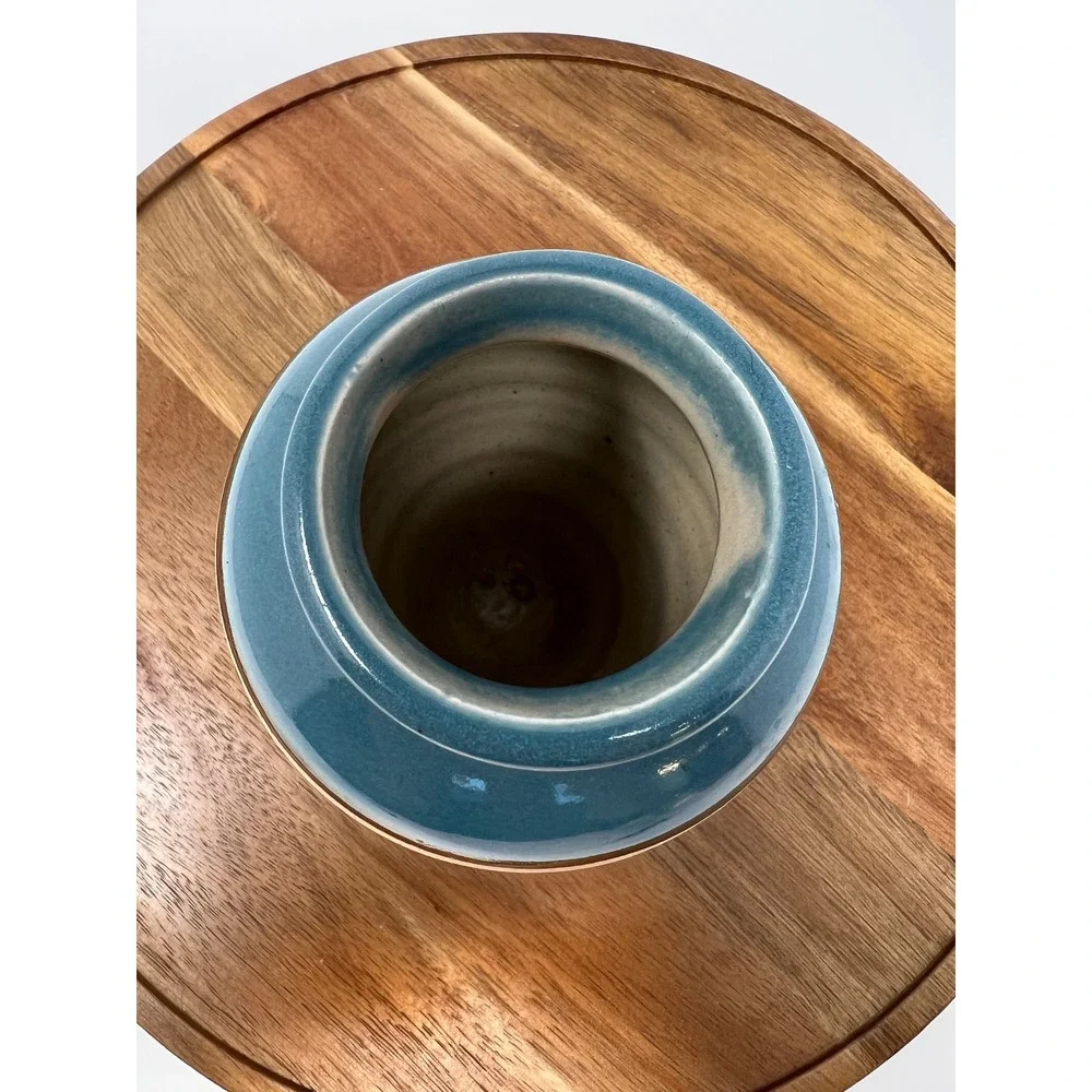 Mexican Pottery Vase Turquoise Teal Desert‎ Scene Cactus Figures '06